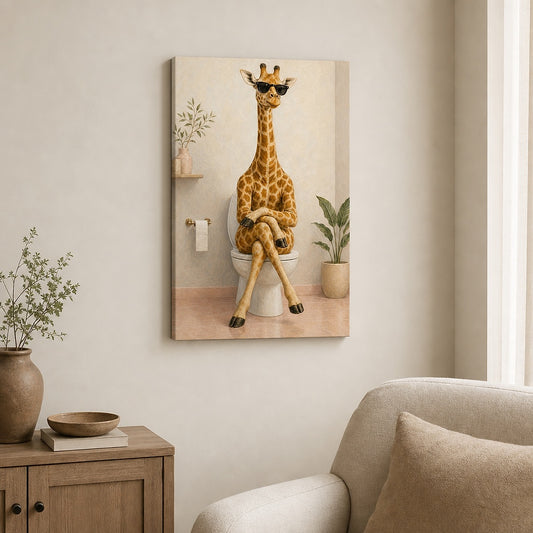 Sunglasses Giraffe Toilet Canvas Wall Art 02 12×18 inch thin wrapped canvas wall mockup
