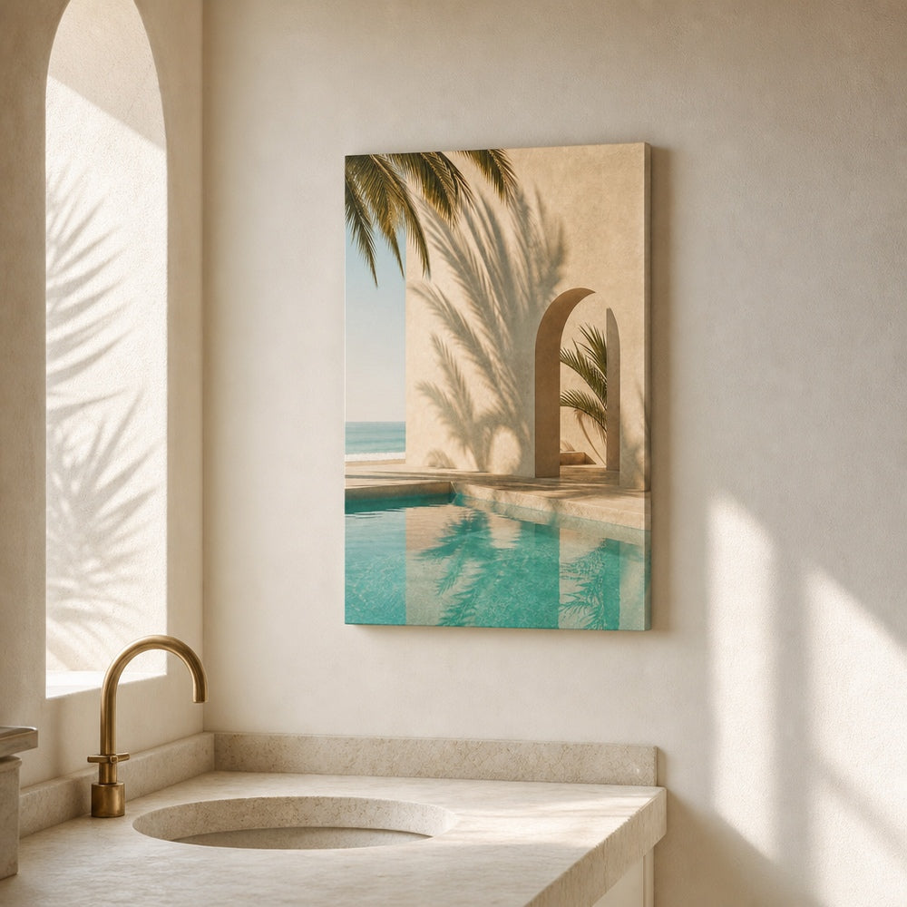 Retro Pool Palm Shadows Healing Canvas Wall Art 03 12×18 inch thin wrapped canvas wall mockup