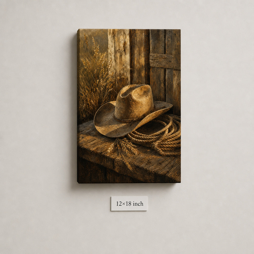 Rustic Cowboy Hat Still Life Canvas Wall Art - 04_sku_12x18_wall