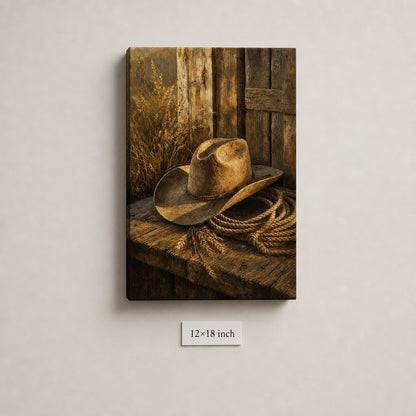 Rustic Cowboy Hat Still Life Canvas Wall Art - 04_sku_12x18_wall