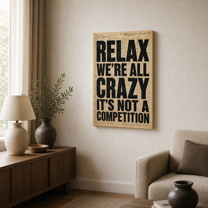 Relax We're All Crazy Dictionary Poster Canvas Wall Art - 04_sku_12x18_wall_refstyle_natural_lower
