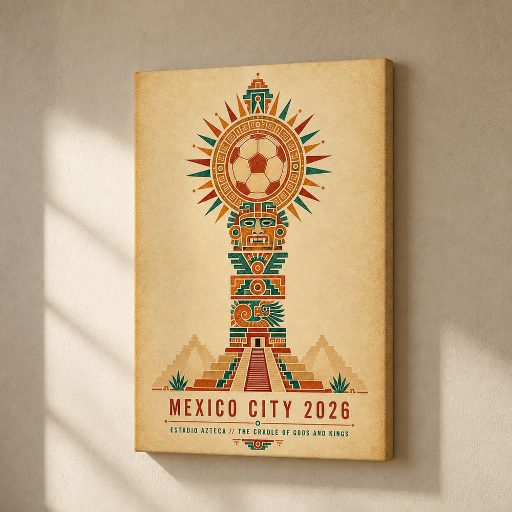 Mexico City 2026 Aztec Totem Soccer Canvas Wall Art 04 18×24 inch wrapped canvas wall mockup