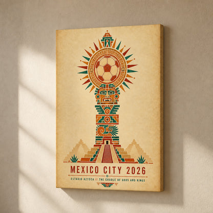 Mexico City 2026 Aztec Totem Soccer Canvas Wall Art 04 18×24 inch wrapped canvas wall mockup