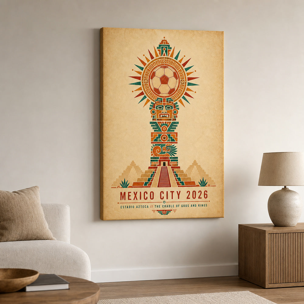 Mexico City 2026 Aztec Totem Soccer Canvas Wall Art 04 24×36 inch wrapped canvas wall mockup