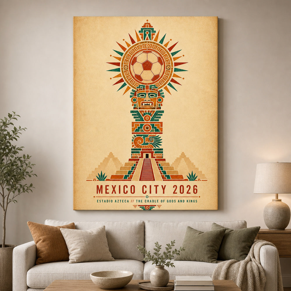 Mexico City 2026 Aztec Totem Soccer Canvas Wall Art 04 30×40 inch wrapped canvas wall mockup