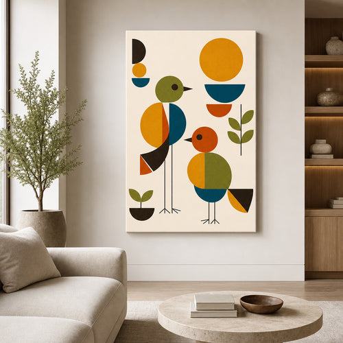 Abstract Birds Mid-Century Modern Canvas Wall Art 04 wall