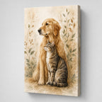 Watercolor Dog and Cat Canvas Wall Art right side wrapped canvas edge effect