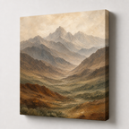 Earth tone mountain wrapped canvas right edge detail