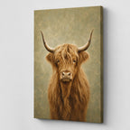 Highland Cow Rustic Canvas Wall Art right side wrapped canvas edge effect