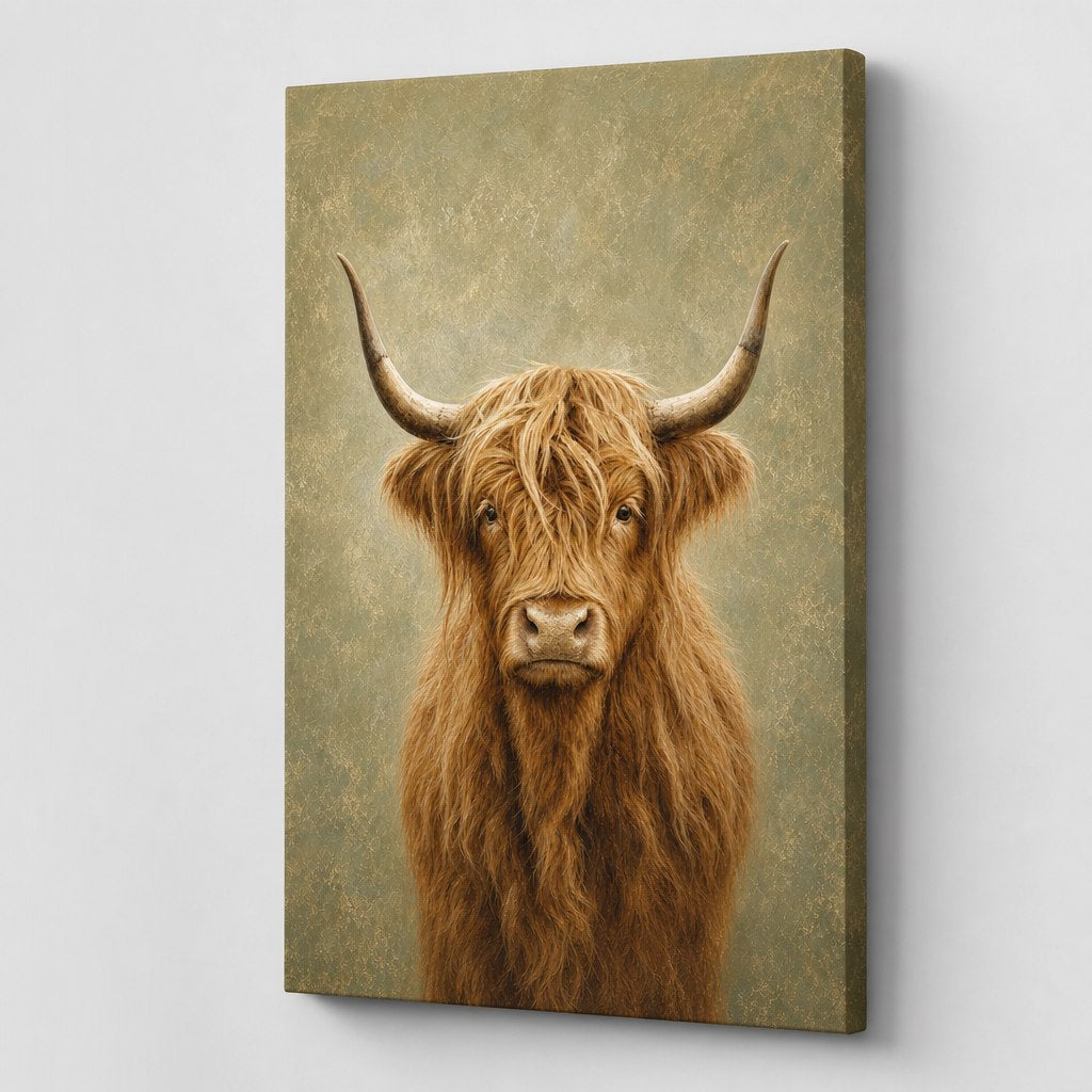 Highland Cow Rustic Canvas Wall Art right side wrapped canvas edge effect