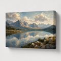 Mountain lake wrapped canvas right edge detail