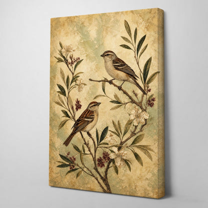 Vintage Bird Botanical Canvas Wall Art - botanical canvas wall art by JOJOShop