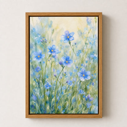 Blue Wildflowers Dreamy Watercolor Wall Art floating frame wall art - 05