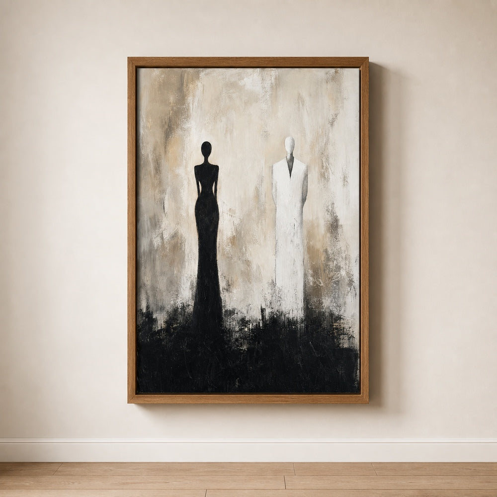 Two Faceless Figures Black White Distance Wall Art floating frame wall art - 05