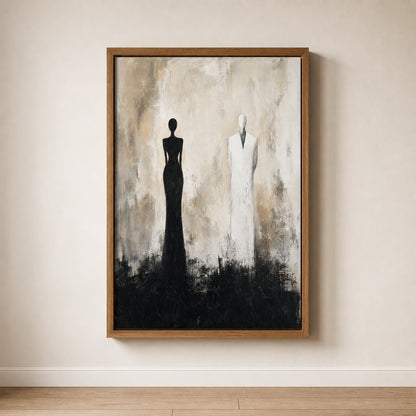 Two Faceless Figures Black White Distance Wall Art floating frame wall art - 05
