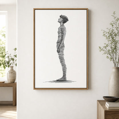 Minimalist line art profile figure floating frame wall art - 04