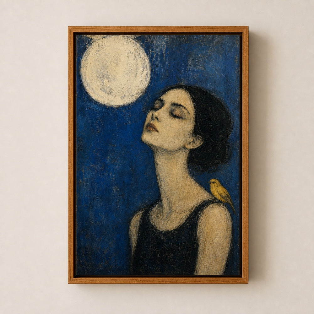 Moon Bird Woman Expressionist Portrait Wall Art floating frame wall art - 05