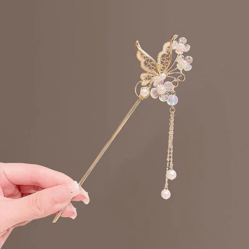 Horquilla de mariposa con flecos de perlas, horquilla para el pelo, horquilla de gas, tocado