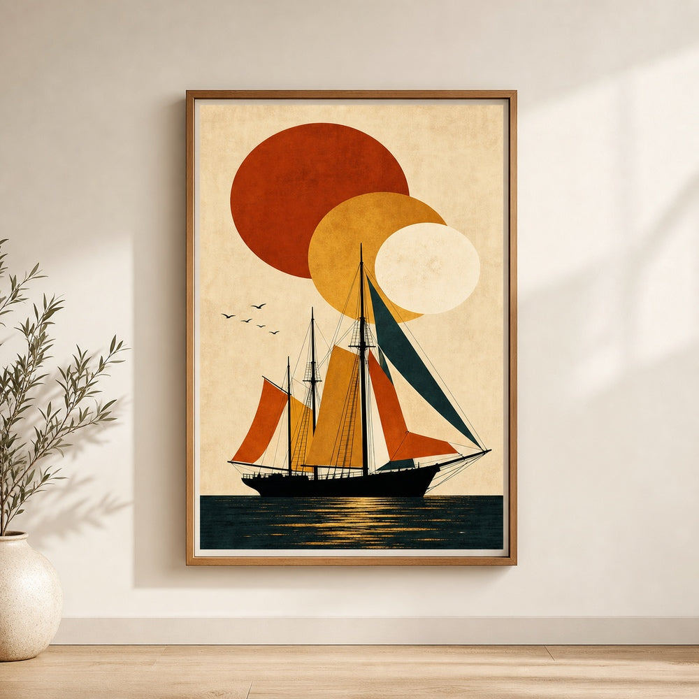Black Sailboat Geometric Sun Poster Wall Art floating frame wall art - 05