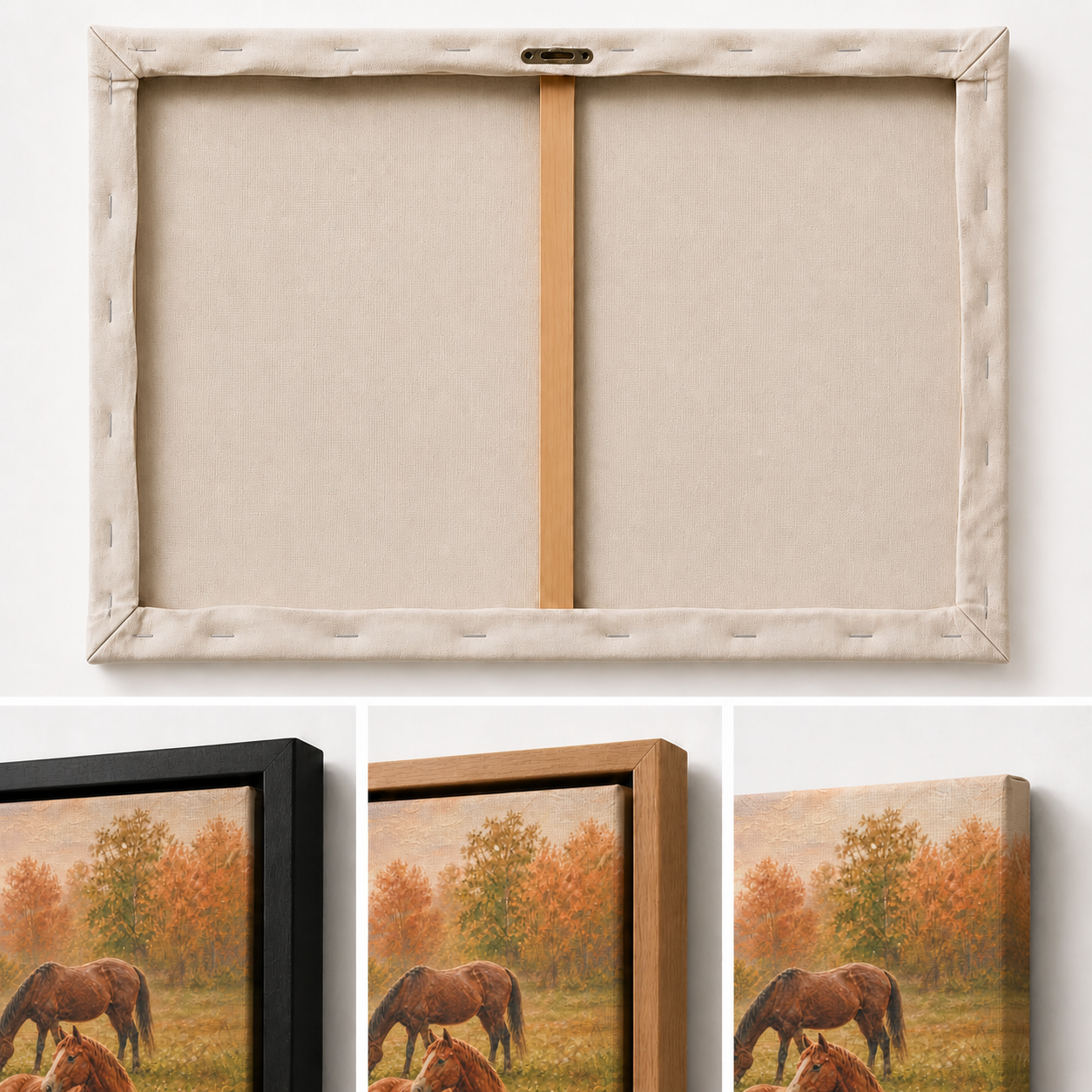 four-horses-in-an-autumn-pasture-floating-frame-wall-art | material-detail-closeup