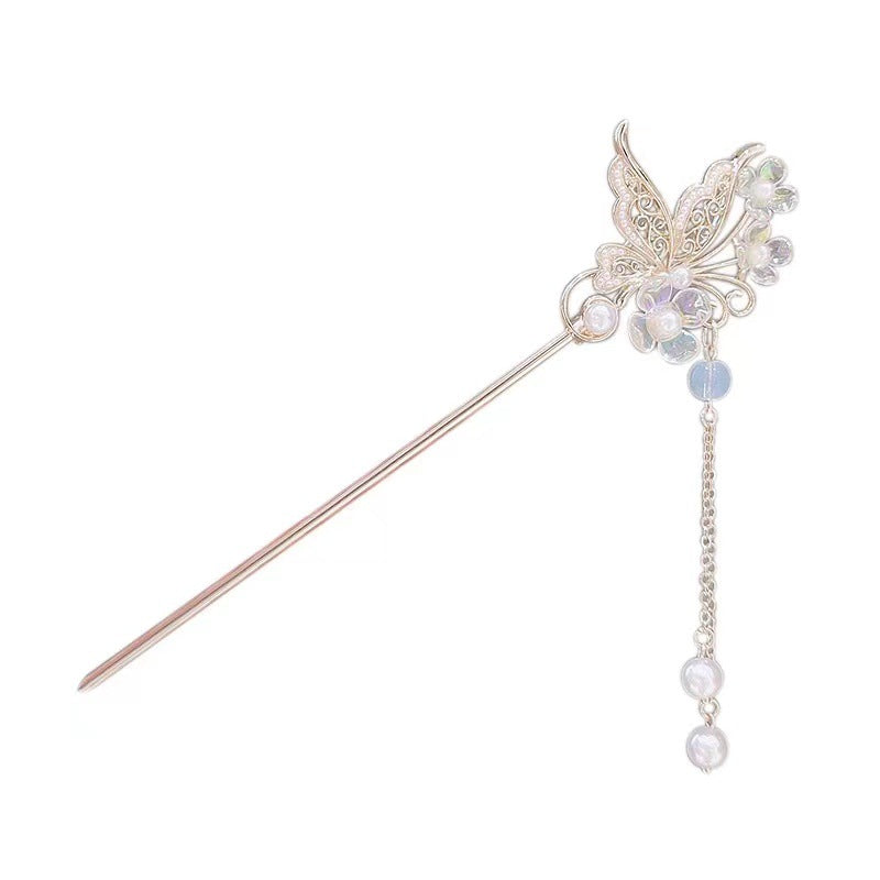 Horquilla de mariposa con flecos de perlas, horquilla para el pelo, horquilla de gas, tocado