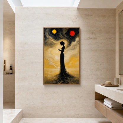 Surreal Black Silhouette Woman Wall Art - 05_warm_oak_diverse_wall_scene