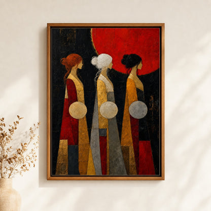 Three Women Red Sun Abstract Wall Art floating frame wall art - 05