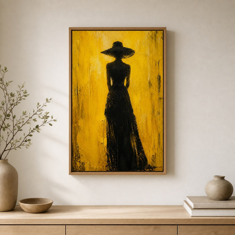 Woman Hat Silhouette Yellow Expressionist Wall Art floating frame wall art - 05