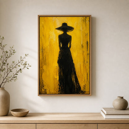 Woman Hat Silhouette Yellow Expressionist Wall Art floating frame wall art - 05