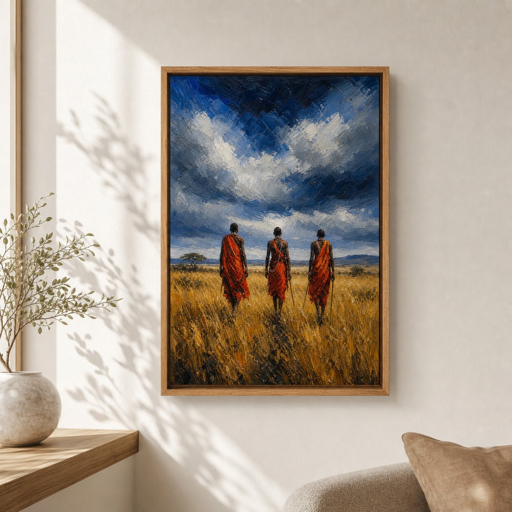 Masai Men Orange Shuka Storm Sky Wall Art floating frame wall art - 05