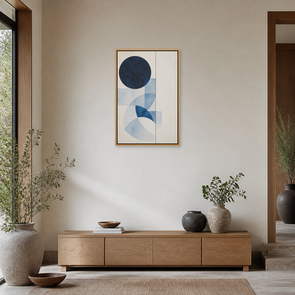 Navy Geometric Watercolor Floating Frame Wall Art - 05_warm_oak_wall_scene