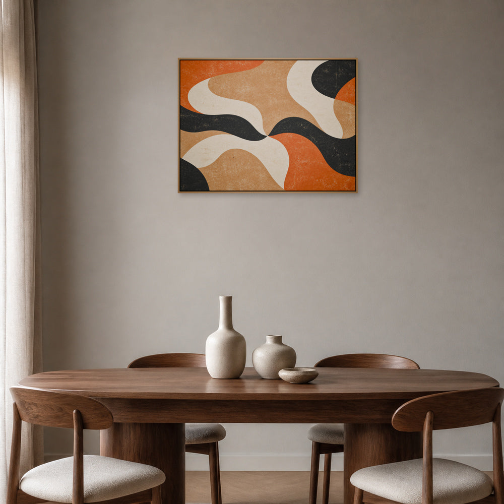 Mid Century Organic Shapes Abstract Floating Frame Wall Art - 05_warm_oak_wall_scene