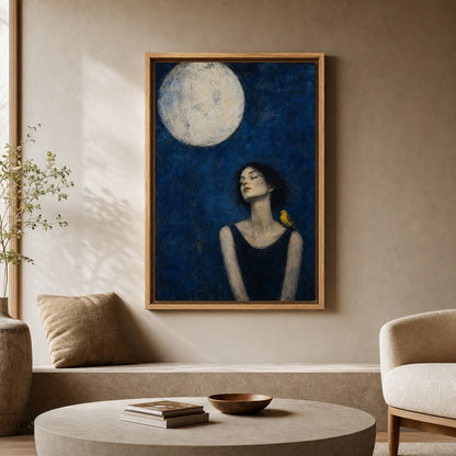 Moonlit Bird Woman Expressionist Wall Art floating frame wall art - 05