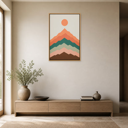 Layered Modernist Mountain Floating Frame Wall Art - 05_warm_oak_wall_scene