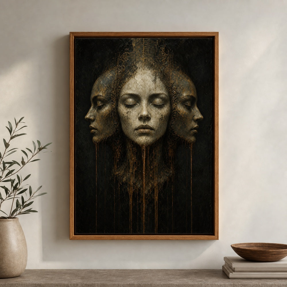 Three Faces Dark Surreal Oil Wall Art floating frame wall art - 05