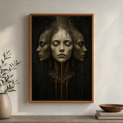 Three Faces Dark Surreal Oil Wall Art floating frame wall art - 05