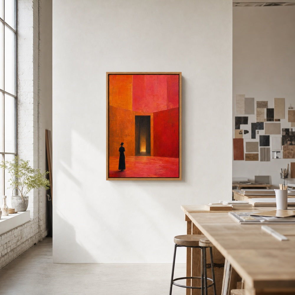 Woman Before Geometric Doorway Wall Art - 05_warm_oak_diverse_wall_scene