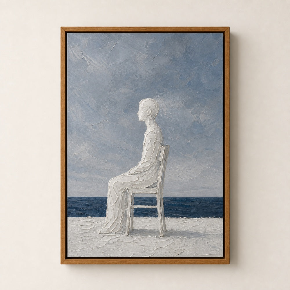 White Impasto Figure by the Sea Wall Art floating frame wall art - 05