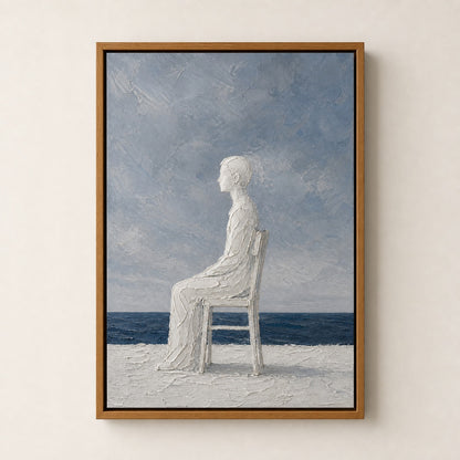 White Impasto Figure by the Sea Wall Art floating frame wall art - 05