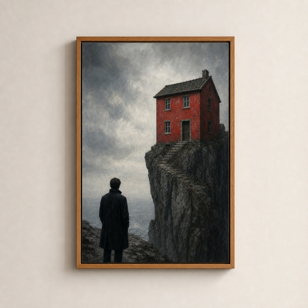 Red House Cliff Black Coat Figure Wall Art floating frame wall art - 05