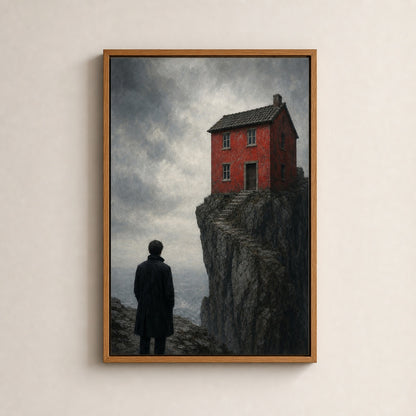 Red House Cliff Black Coat Figure Wall Art floating frame wall art - 05