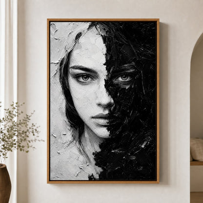Black White Impasto Split Face Wall Art floating frame wall art - 05