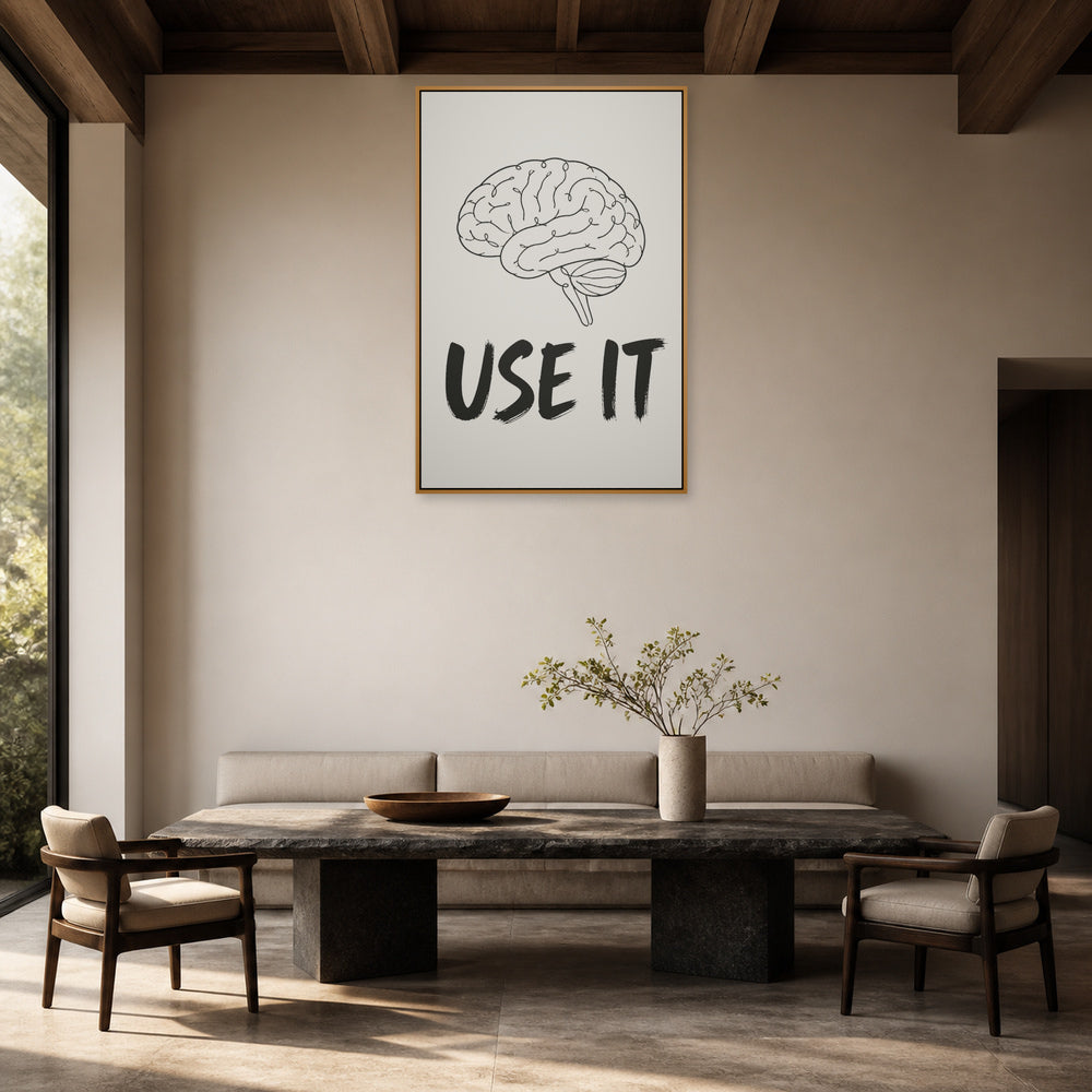 Use It Brain Line Art Floating Frame Wall Art - 05_warm_oak_wall_scene