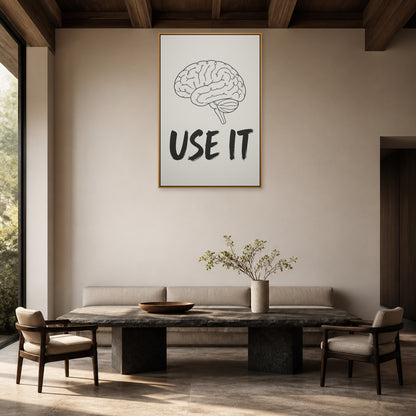 Use It Brain Line Art Floating Frame Wall Art - 05_warm_oak_wall_scene