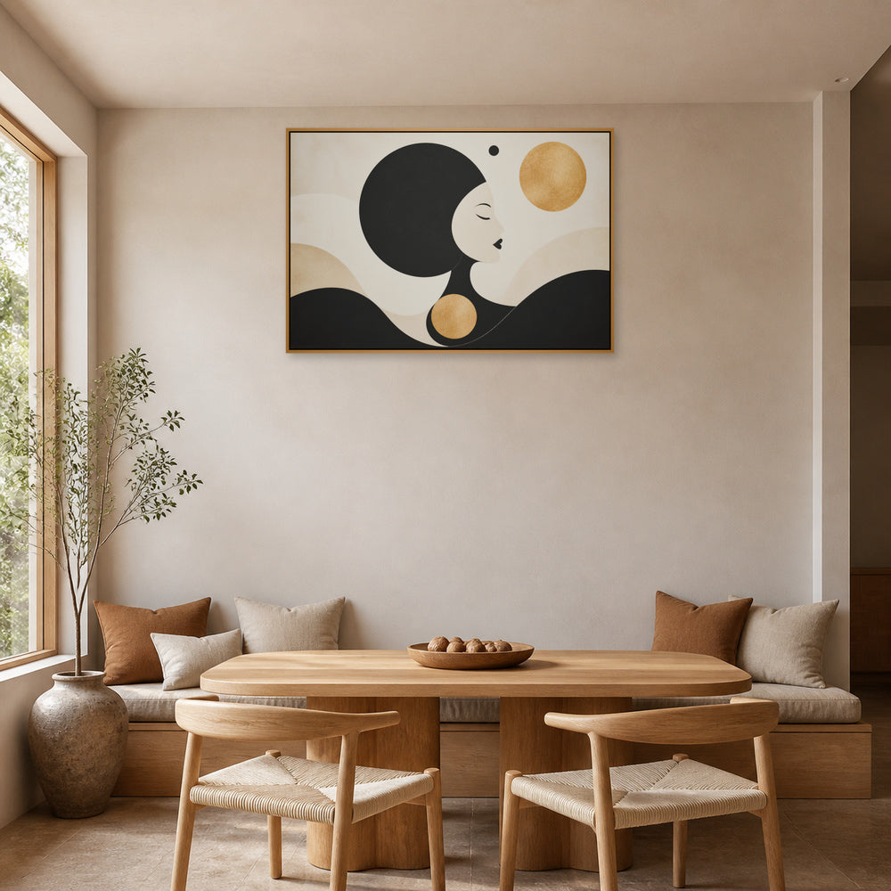 Geometric Woman Profile Floating Frame Wall Art - 05_warm_oak_wall_scene