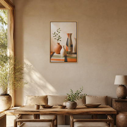 Three Ceramic Vases Floating Frame Wall Art - 05_warm_oak_wall_scene