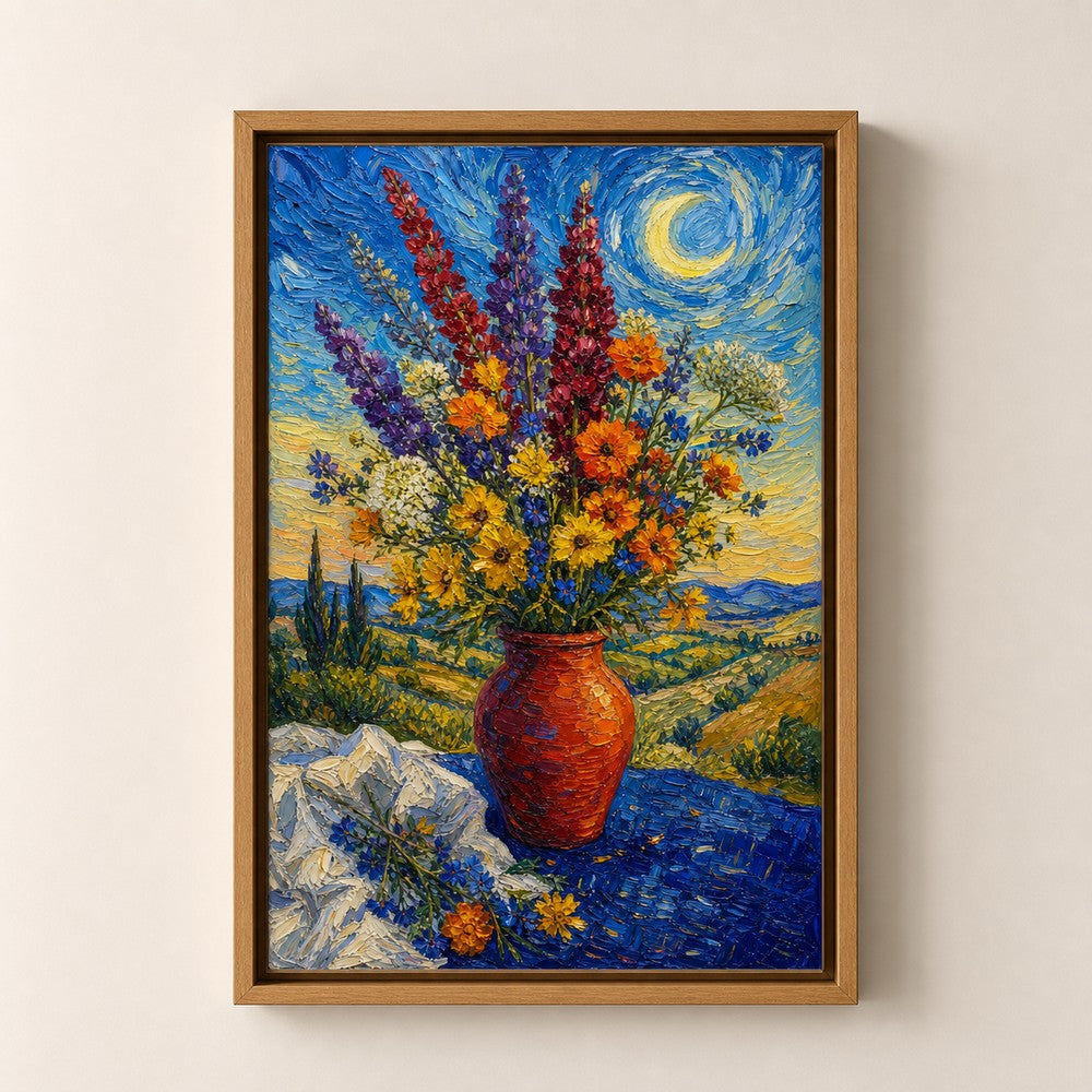 Post Impressionist Flower Vase Blue Tablecloth Wall Art floating frame wall art - 05