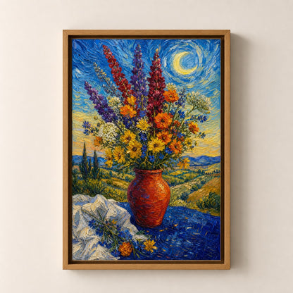 Post Impressionist Flower Vase Blue Tablecloth Wall Art floating frame wall art - 05