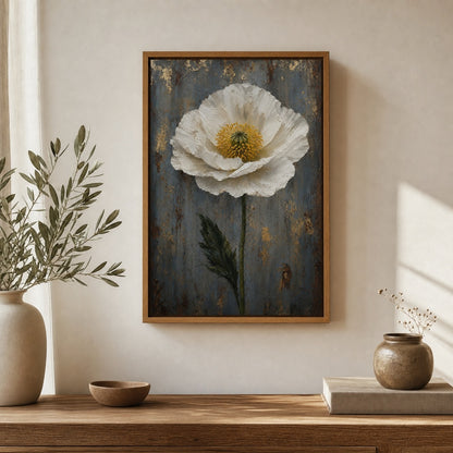 White Poppy Weathered Blue Wall Art floating frame wall art - 05