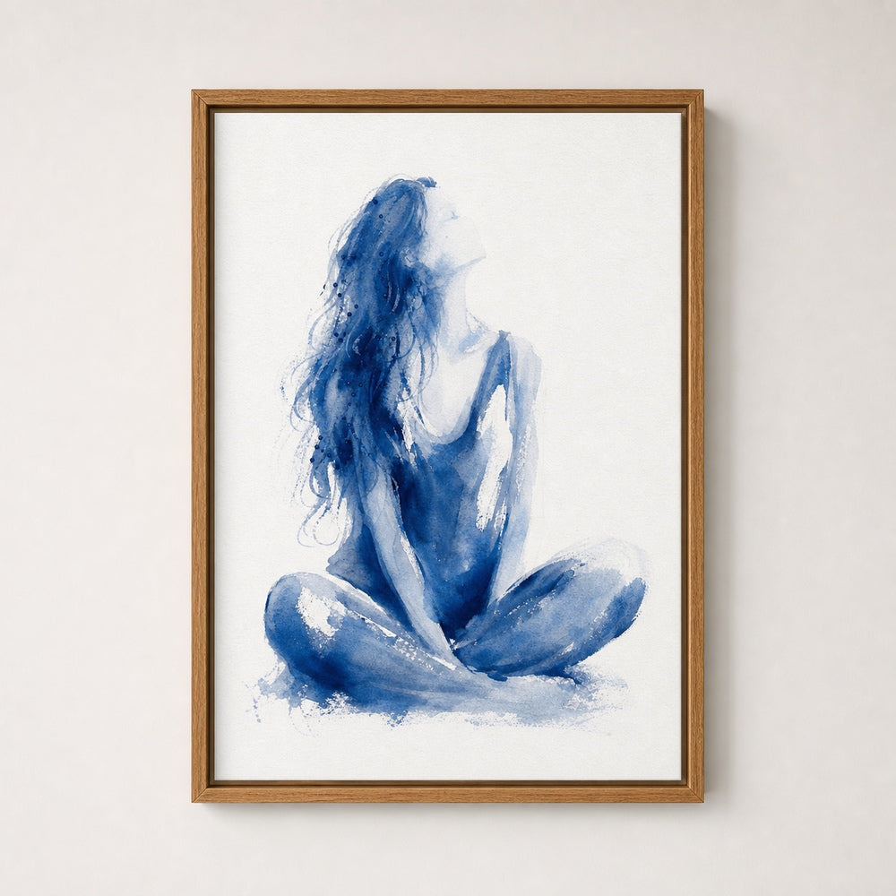 Blue Ink Seated Woman Abstract Wall Art floating frame wall art - 05